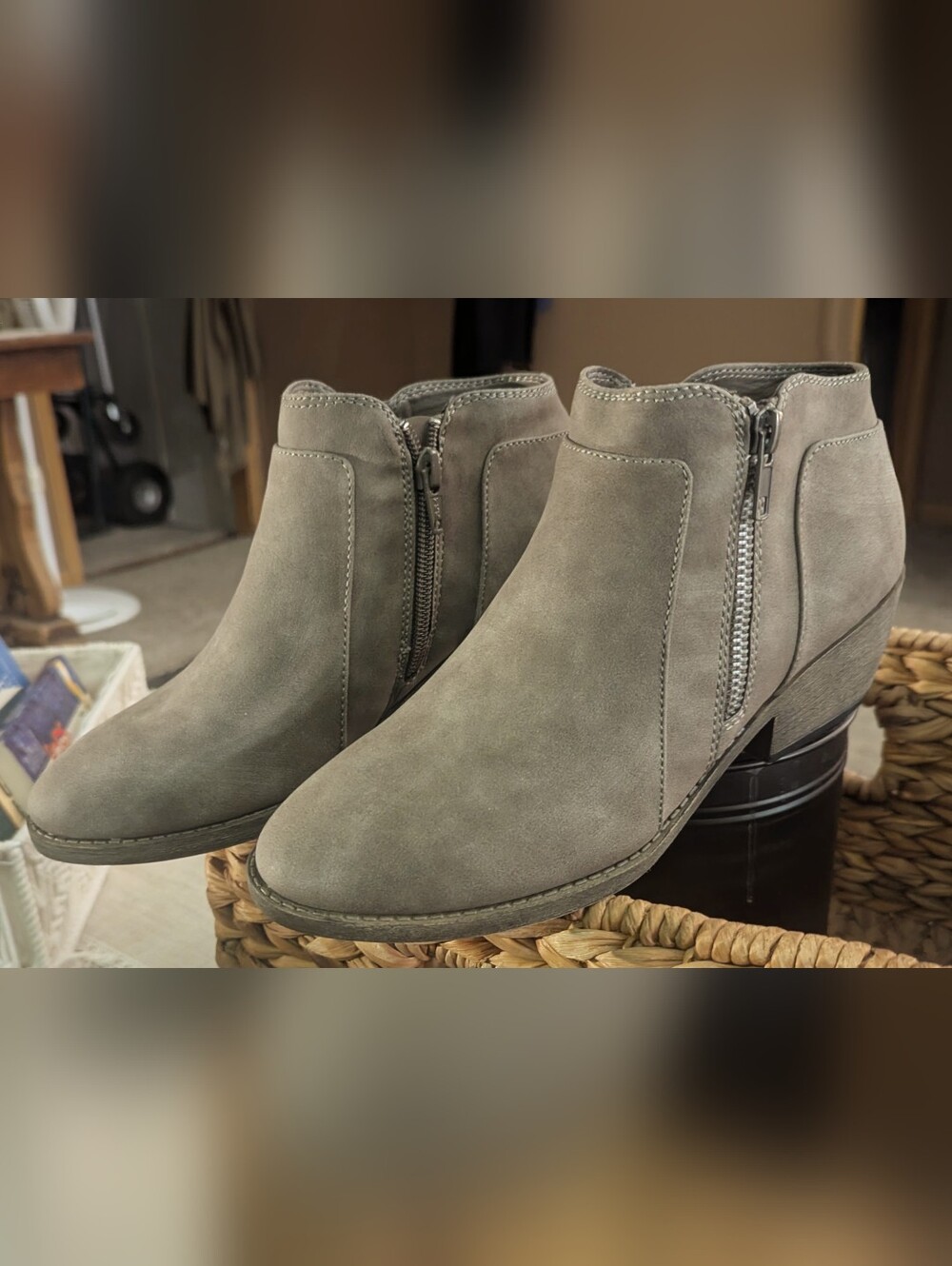 Maurices Gray Suede Ankle Booties with Side Zip
